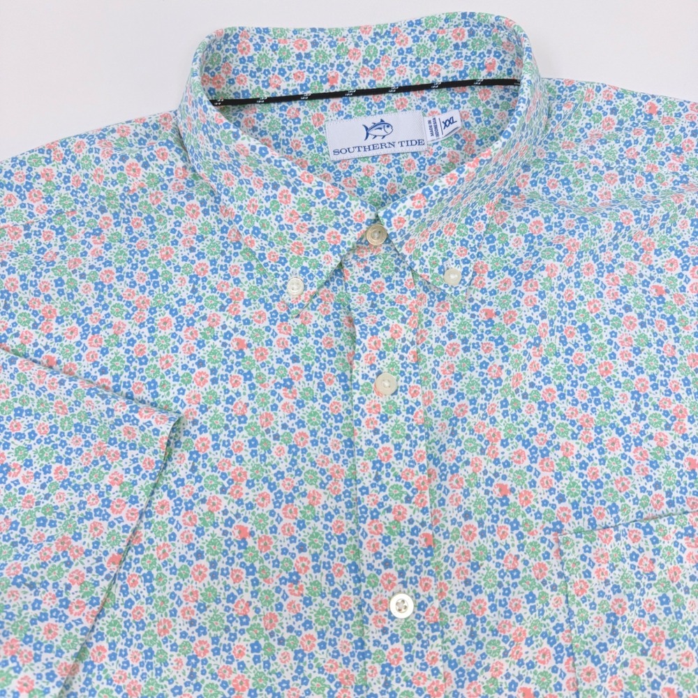 Southern Tide Mens XXL Floral Short Sleeve Button Down Shirt Performance Stretch
